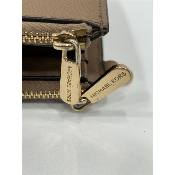 Michael Kors Jet Set Travel Large Double Zip Phone Wallet Brown Tan Leather - Picture 7 of 14
